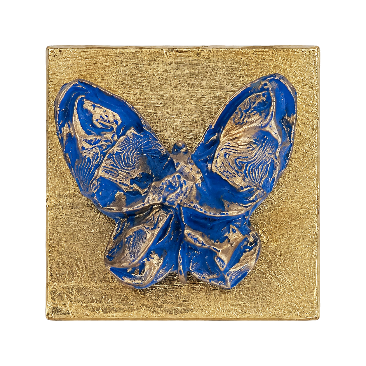 Escultura Mini Mariposa azul sobre base dorada
